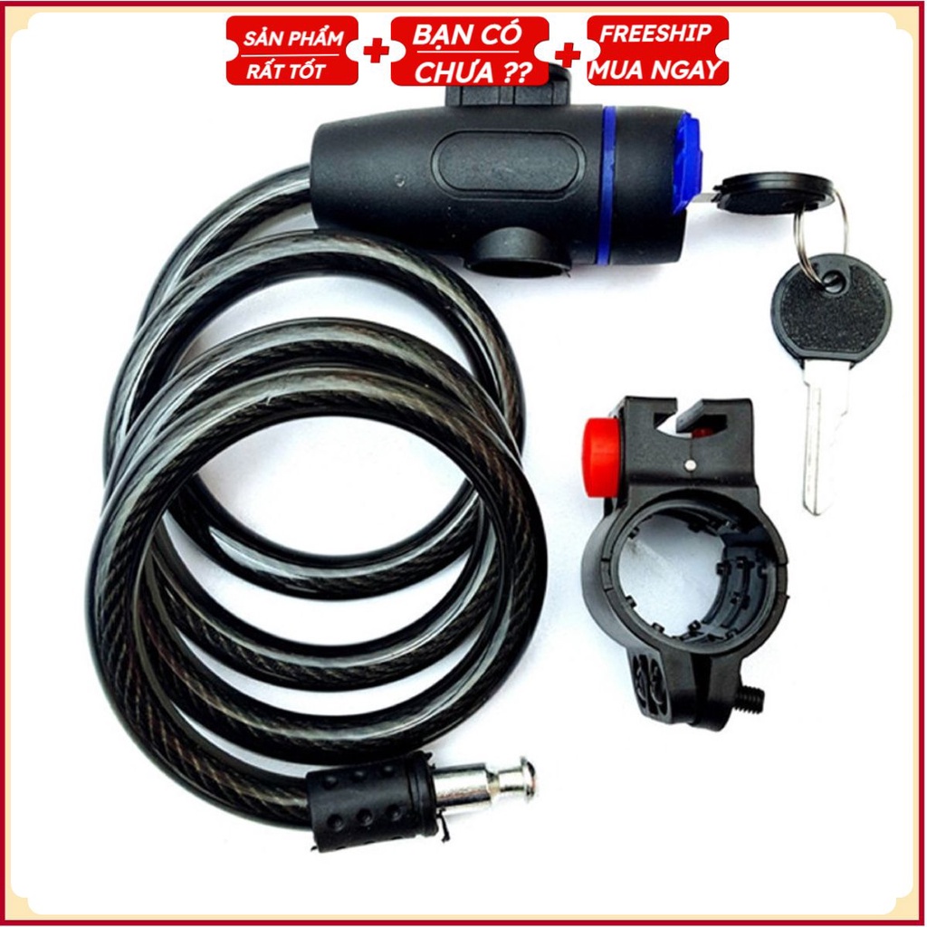 Khóa Dây Xe Đạp V8 - 90cm - Chống Cắt Cao Cấp Có Chìa - Gắn Vào Khung Xe