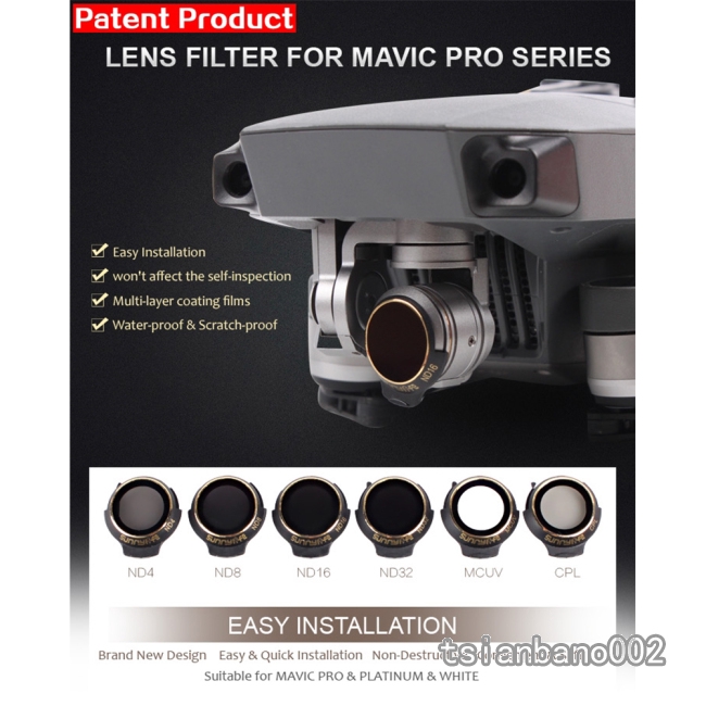 Bộ Lọc Ống Kính Mcuv Cpl Nd4 Nd8 Nd16 Nd32 Cho Dji Mavic Pro Platinum & Trắng