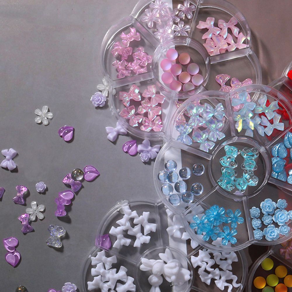 [Hàng mới về] Hộp phụ kiện trang trí móng tay thiết kế 7 ngăn hình hoa hồng/ gấu/ bướm/ hoa 3d độc đáo thời trang