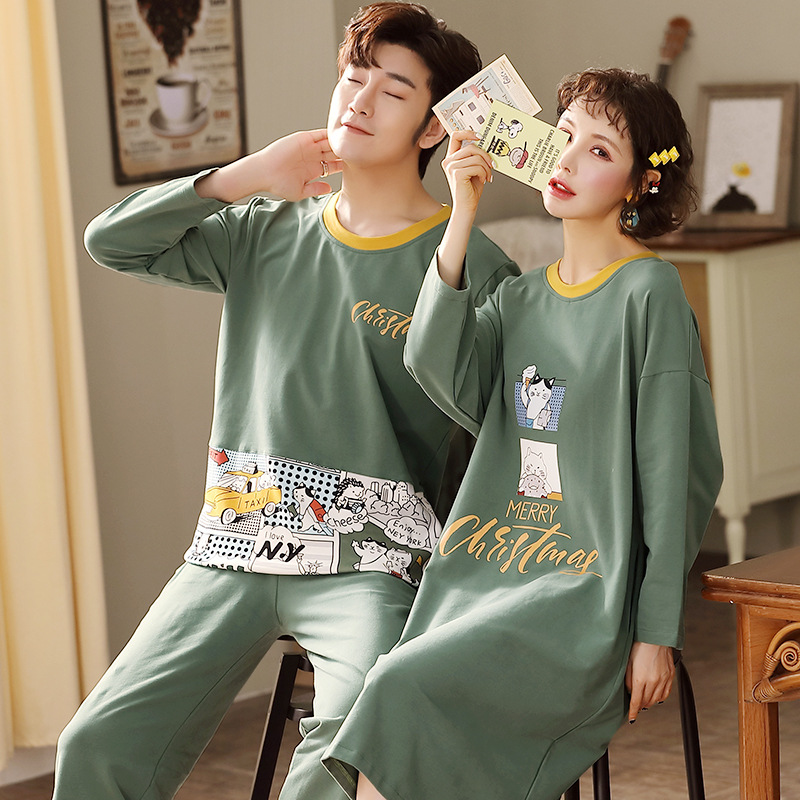 áo nữ đồ bộ pyjama Đồ mặc nhà Pijama đồ ngủ Vải Phi Bóng Tay Dài Quyến Rũ Cho Cặp Đôi Đồ ngủ đôi đồ mặc nhà thu đông lụa cặp đôi cao cấp nam