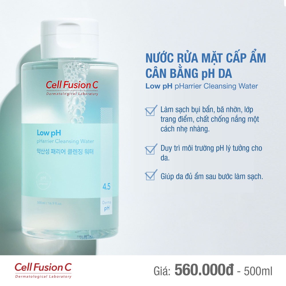 Nước Rửa Mặt Cấp Ẩm Cân Bằng Ph Da Cell Fusion C Low Ph Pharrier Cleansing Water 500ml