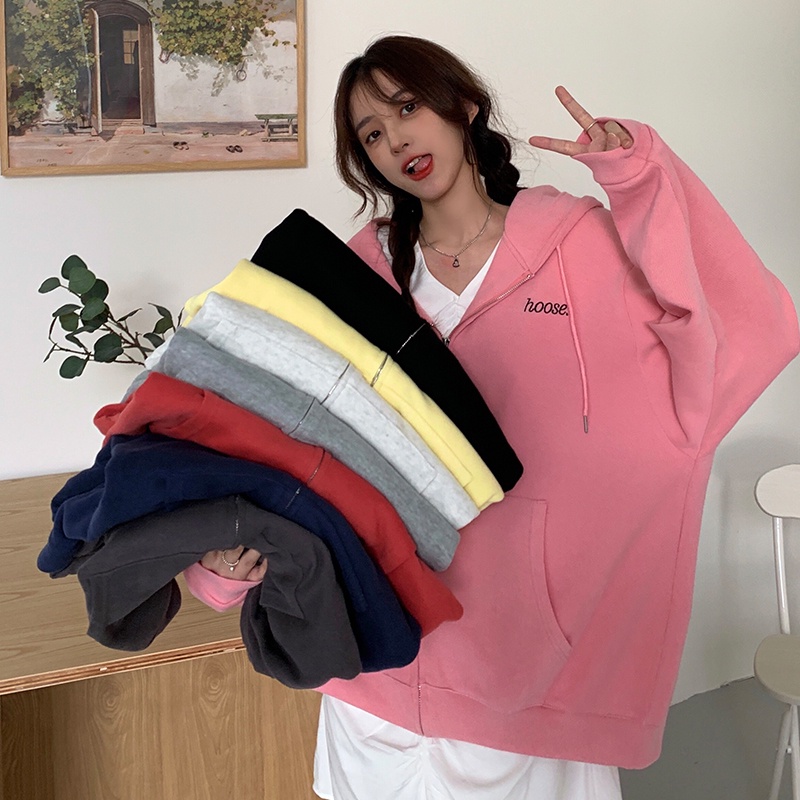 SUXI Áo Hoodie Nữ Dáng Rộng Thêu Hoa
