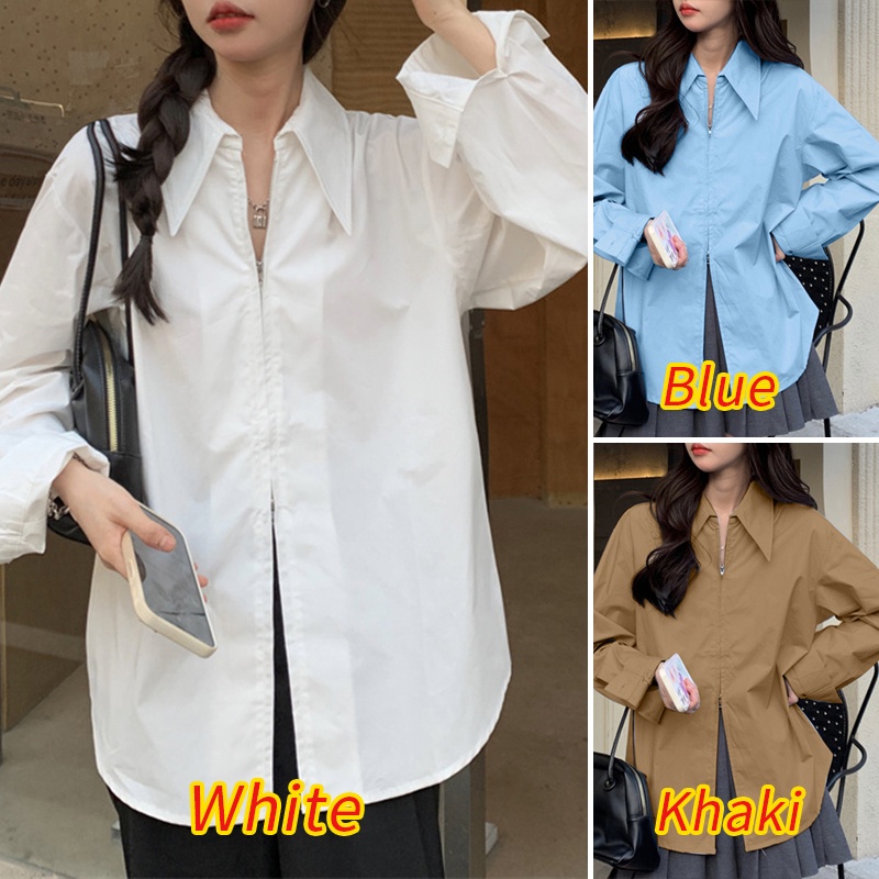 Áo sơ mi ZANZEA dài tay có khóa kéo thời trang cho nữ