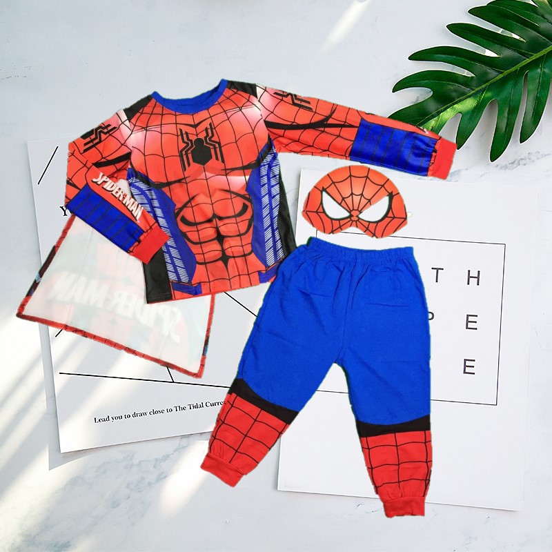Set quần áo bé trai tay dài siêu nhân nhện-đội trưởng Mỹ từ 12-42kg-Thun cotton-Hương Nhiên