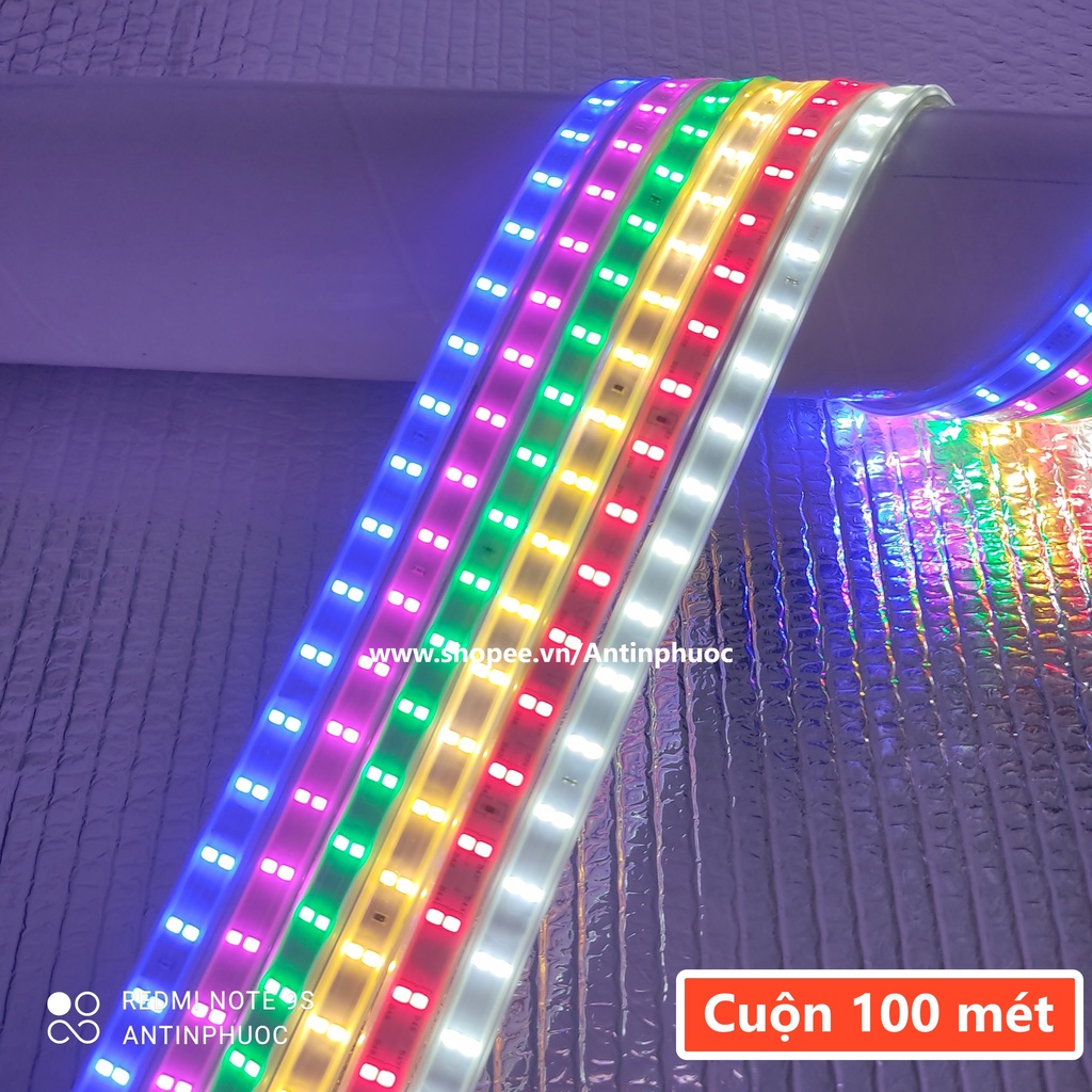 Đèn led dây trang trí ( Tặng 4 nguồn ) cuộn dài 100 mét -Dây đèn led 2 hàng đôi 2835 hắc trần , tiktok ,quấn cây các màu