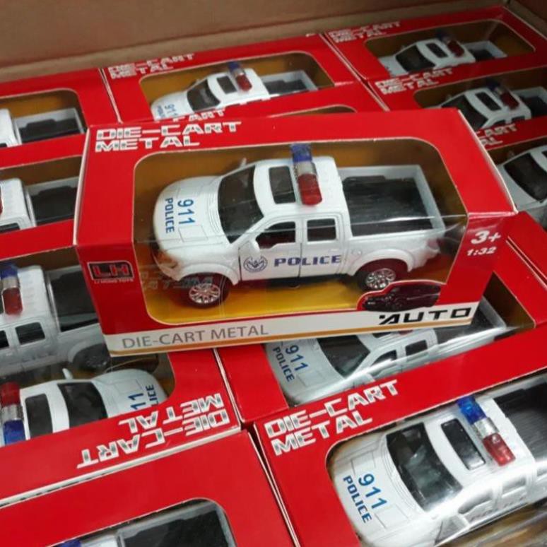 Xe ô tô cảnh sát bán tải mini có âm thanh xe bằng sắt đồ chơi trẻ em chạy cót