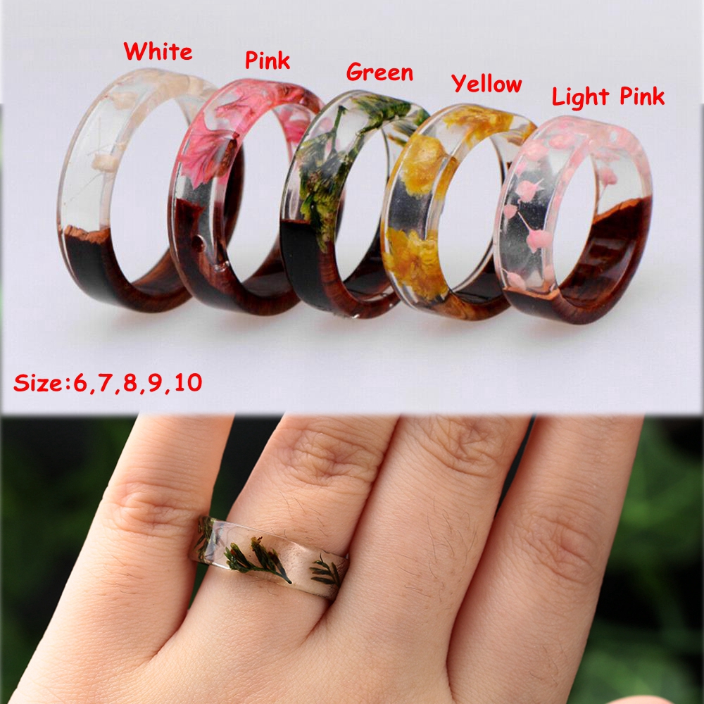 Nhẫn gỗ + nhựa phong cảnh thời trang