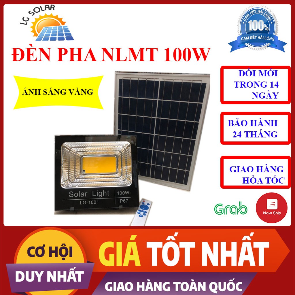 [Hot] Đèn Pha Năng Lượng Mặt Trời 100w Vỏ Nhôm Sáng Nguyên Đêm Ánh Sáng Vàng