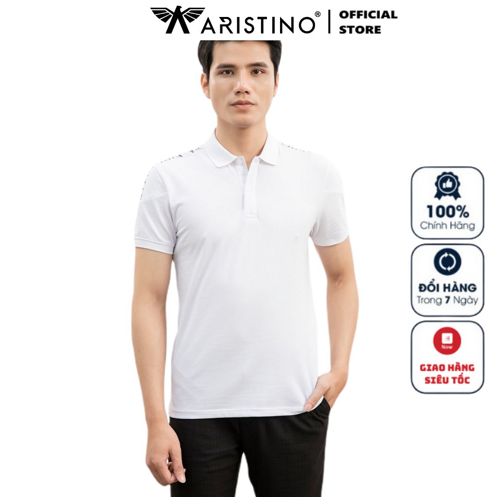 Áo Thun Nam Tay Ngắn Có Cổ Aristino APS021S1 Màu Trắng 6 Phom Slim Fit Chất Liệu Cotton