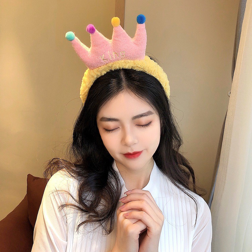 Bờm Cài Tóc Hình Vương Miện King Xinh Xắn Phong Cách Hàn Quốc Cho Nữ Băng Đô Rửa Mặt Vương Miệng Cute Cho Bé