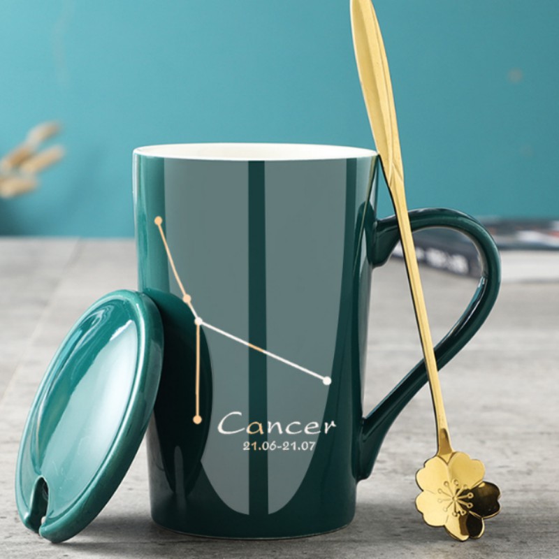 Bộ Cốc sứ cao cấp In Hình 12 Cung Hoàng Đạọ Chất gốm sứ ceramic cao cấp ( Trọn bộ Ly - Nắp - Thìa ) DECOR AND GIFT