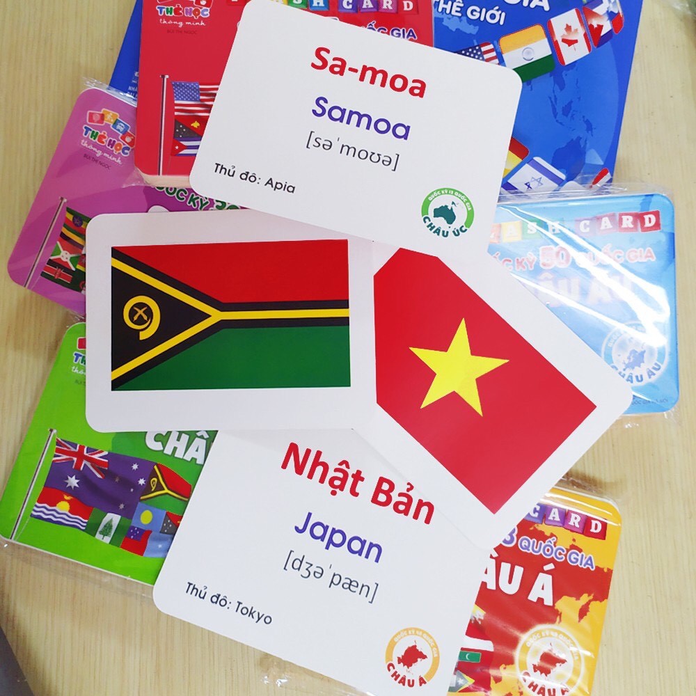 Bộ Thẻ Học Thông Minh 175 Thẻ Flash Cards Quốc Kỳ Cờ Các Quốc Gia Trên Thế Giới Có Hình Ảnh Minh Họa