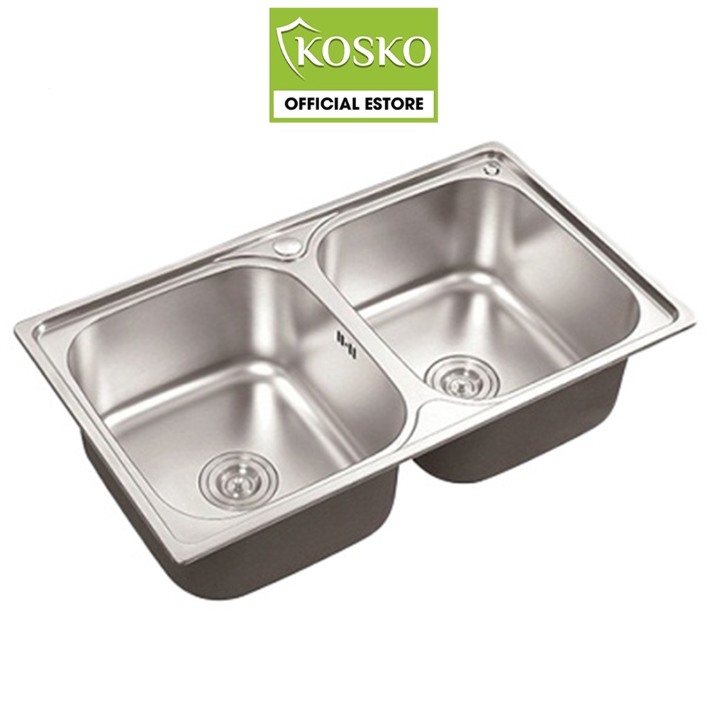 Chậu rửa bát inox 304 Kosko 78x43cm hố to đã bao gồm bộ xả thoát nước (Bảo hàng 12 tháng), chậu rửa chén inox