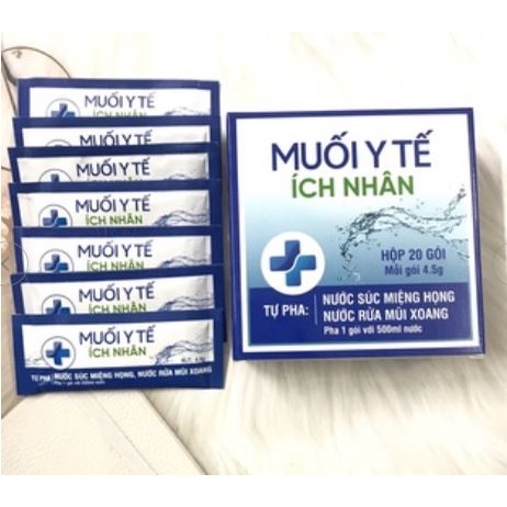 Muối y tế Ích Nhân hộp 20 gói pha nước súc miệng họng, rửa mũi xoang