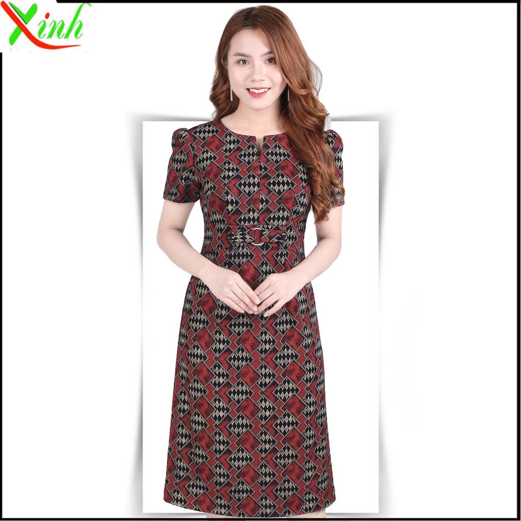 Đầm hoa văn khối đỏ ThoiTrangXinh DL678