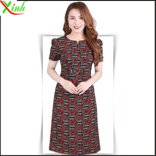 Đầm hoa văn khối đỏ ThoiTrangXinh DL678