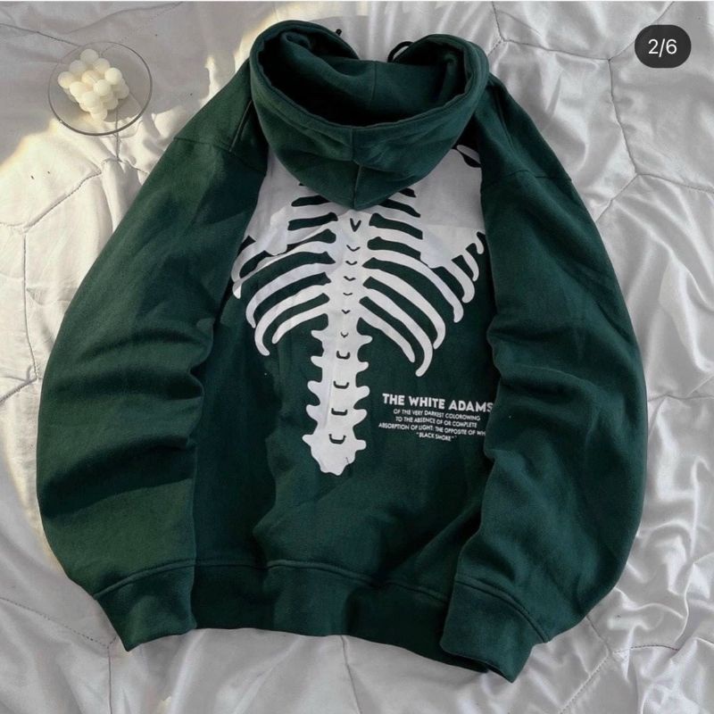 Hodie nỉ ngoại Unisex hình bộ xương