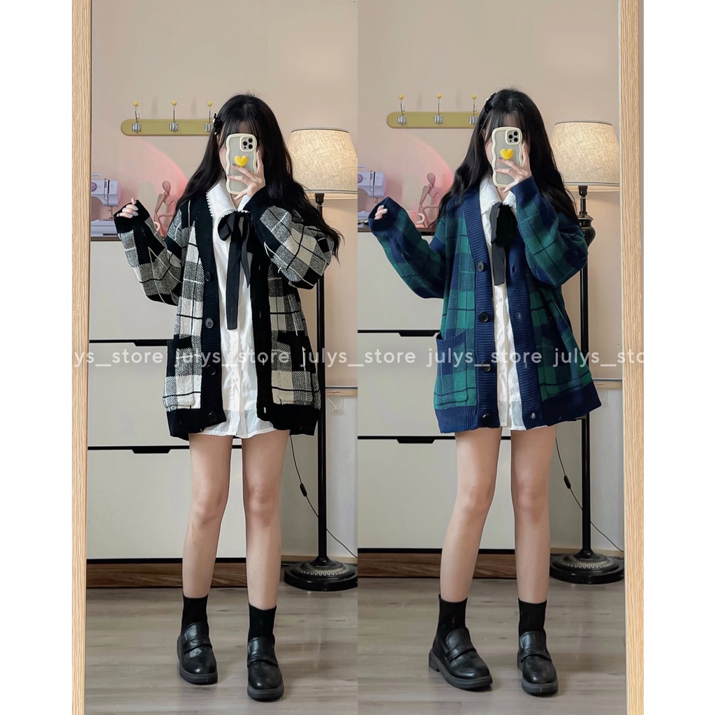 Áo cardigan len KẺ TO 2 màu retro (ảnh thật kèm video)