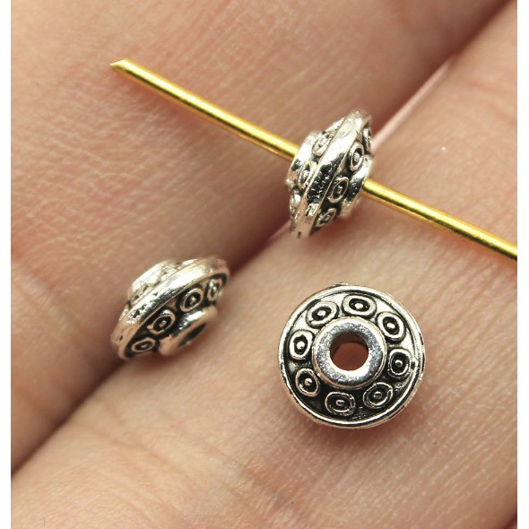 Set 60 Hạt Xâu Chuỗi Bằng Hợp Kim Đồng / Bạc 6mm Tự Làm Trang Sức Vòng Tay Phong Cách Tây Tạng