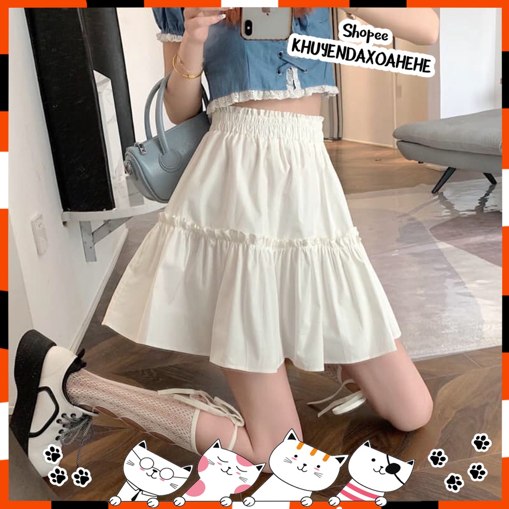 CV002 Chân váy xòe nhún bèo Ulzzang xinh xắn (có quần lót trong) 2 màu trắng đen, chân váy ngắn công chúa tiểu thư bánh | BigBuy360 - bigbuy360.vn
