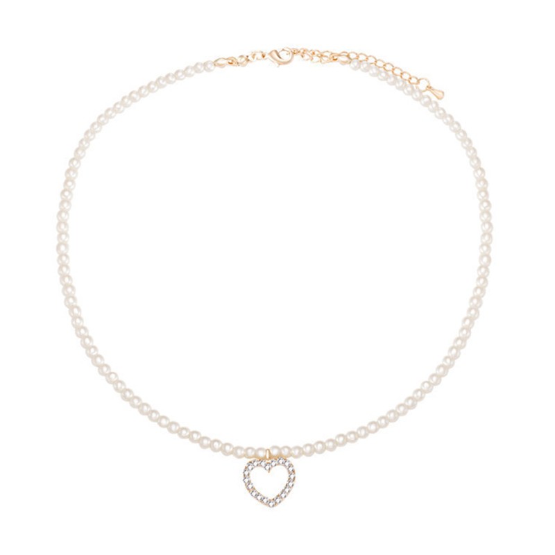 Vòng cổ choker đính ngọc trai nhân tạo hình trái tim sang trọng