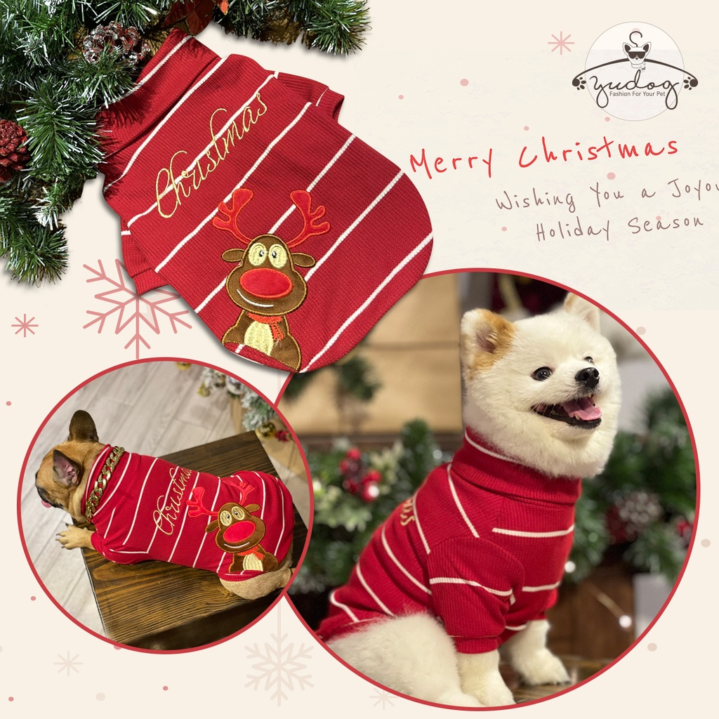 Áo cổ lọ Noel tuần lộc mặc cho chó mèo yudog