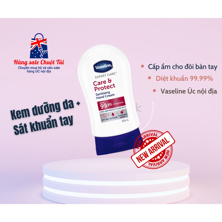 Kem dưỡng da và sát khuẩn tay 2-trong-1 Vaseline Care & Protect 85ml - Hàng Úc đủ bill