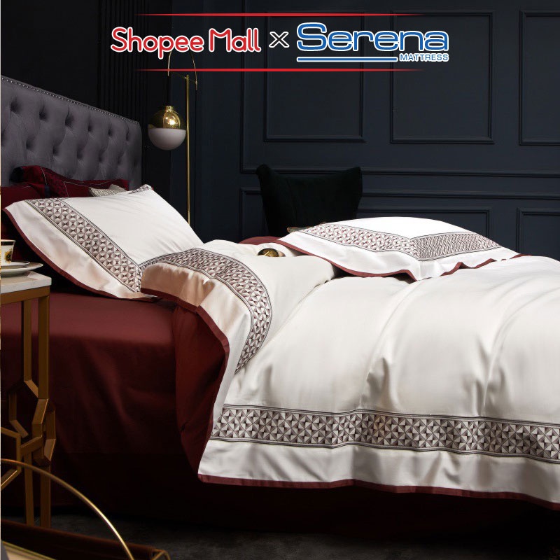 Chăn Ga Gối Nệm 5 Món Lụa Satin SERENA Cao Cấp Combo Full Vỏ Ra Drap Đệm Trải Bọc Giường Trần Bông Chính Hãng