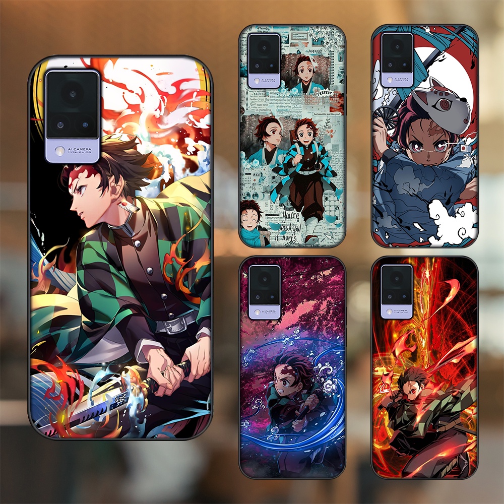 Ốp lưng Vivo V21 viền đen in hình Tanjiro Kimetsu No Yaiba