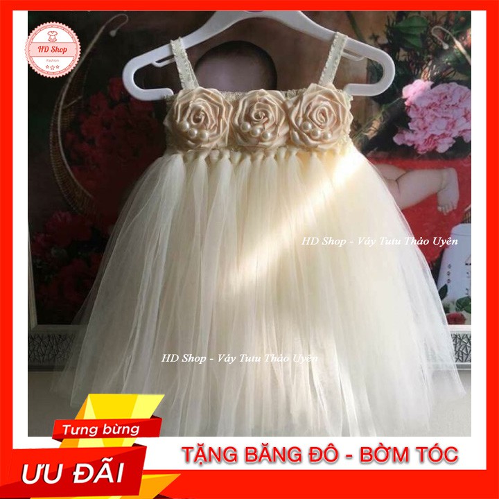 Đầm tutu cho bé ❤️FREESHIP❤️ Đầm kem hoa hồng cuốn cho bé gái