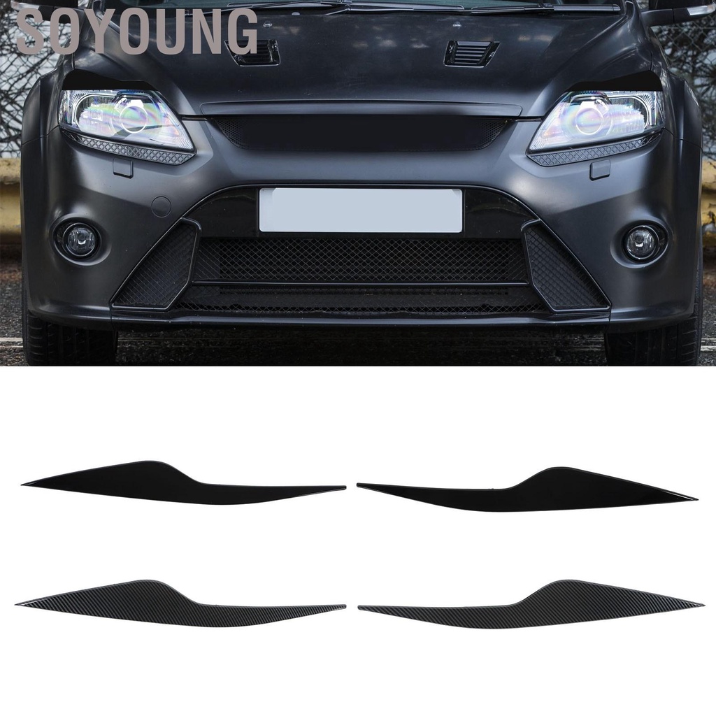 Soyoung 2 Pcs Headlight Eyebrow Front Left Right Light Eyelid Trim Cover Replacement for Ford Focus MK2 2008‑2011