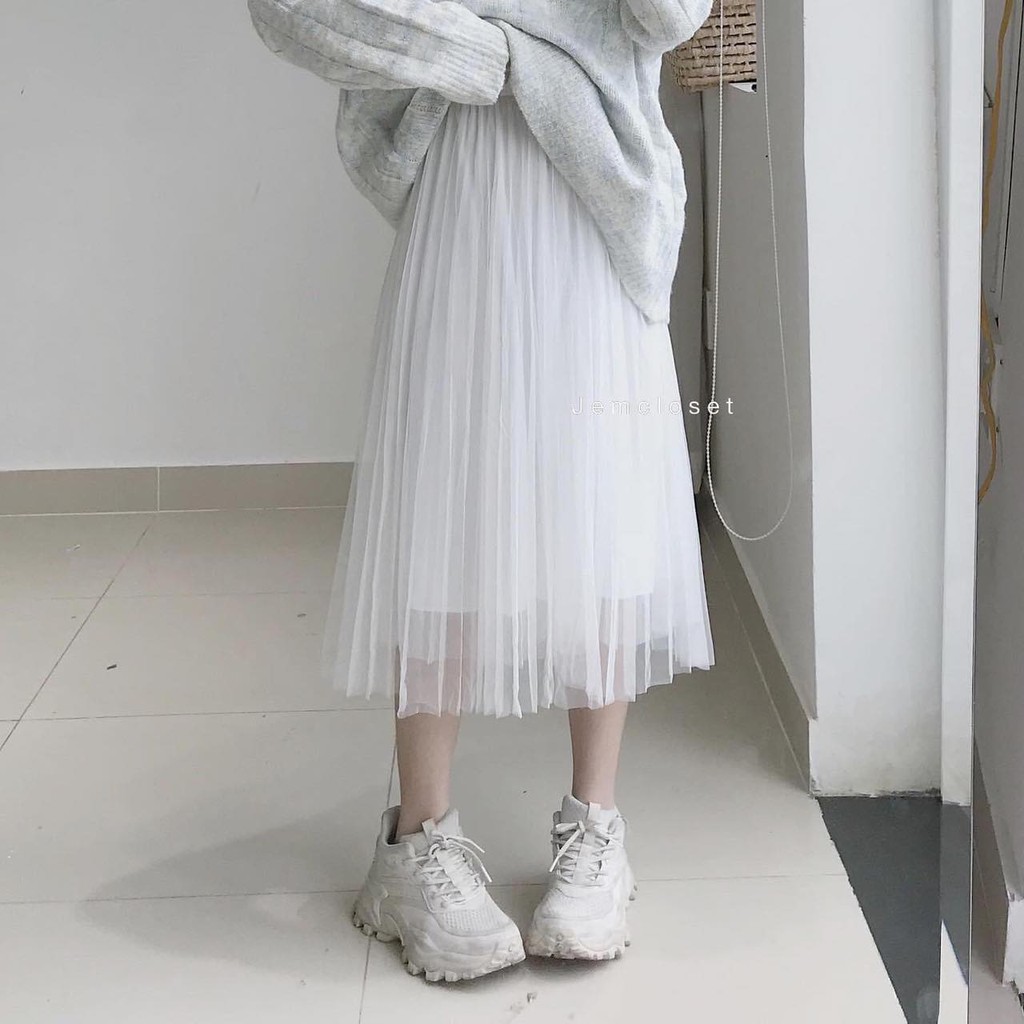 [Mã FADIRECT20 giảm 20K đơn 150K] Chân váy dài lưới dập ly