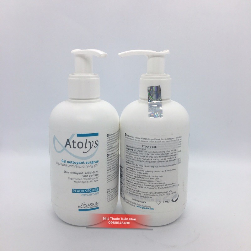 Gel ATOLYS Làm Sạch Nhẹ Cho Da Khô , Da Nhạy Cảm, Dị Ứng - 200ml