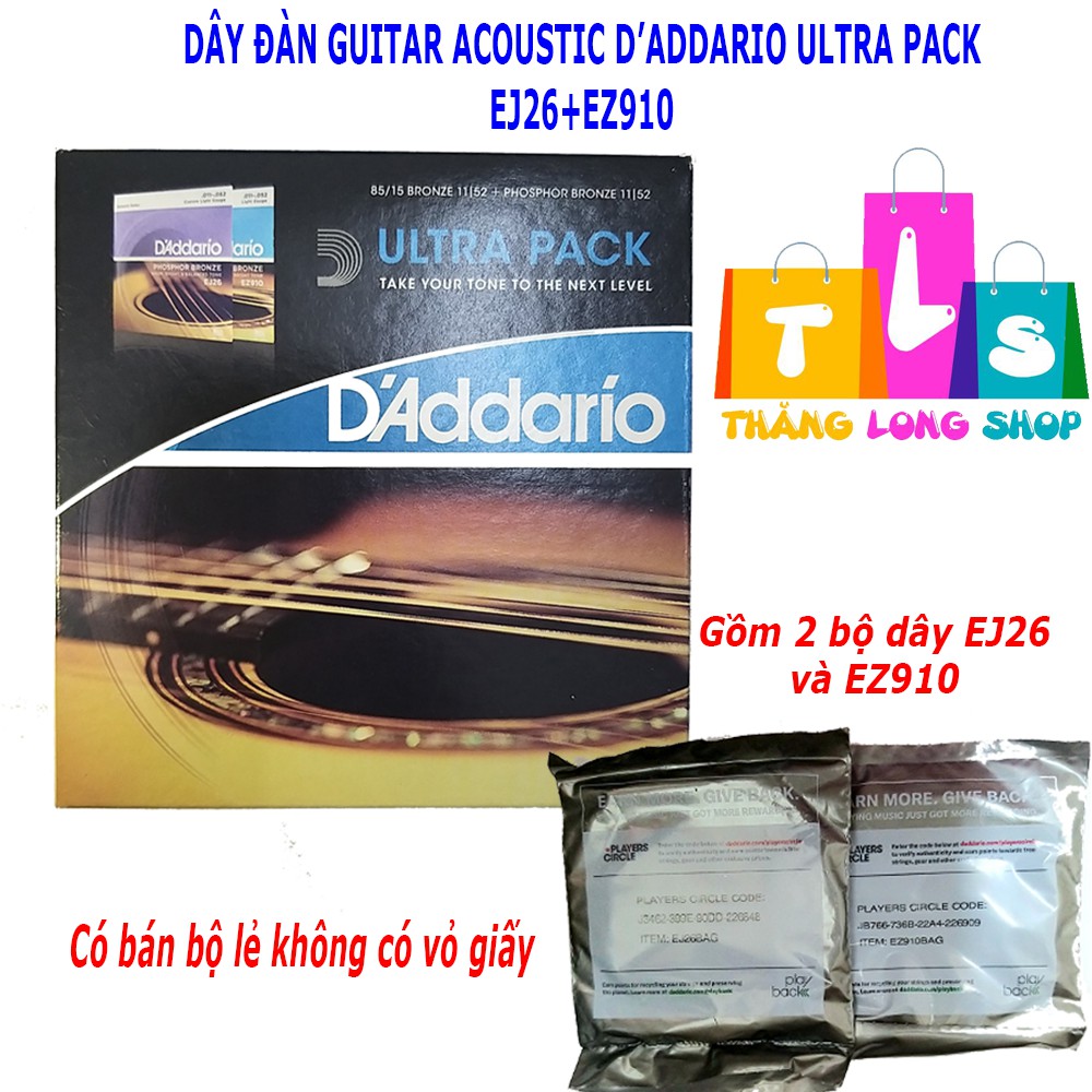 [Chính hãng] D'Addario Ultra Pack EJ26 + EZ910 - Combo dây đàn guitar acoustic D'addario EJ26 + EZ910