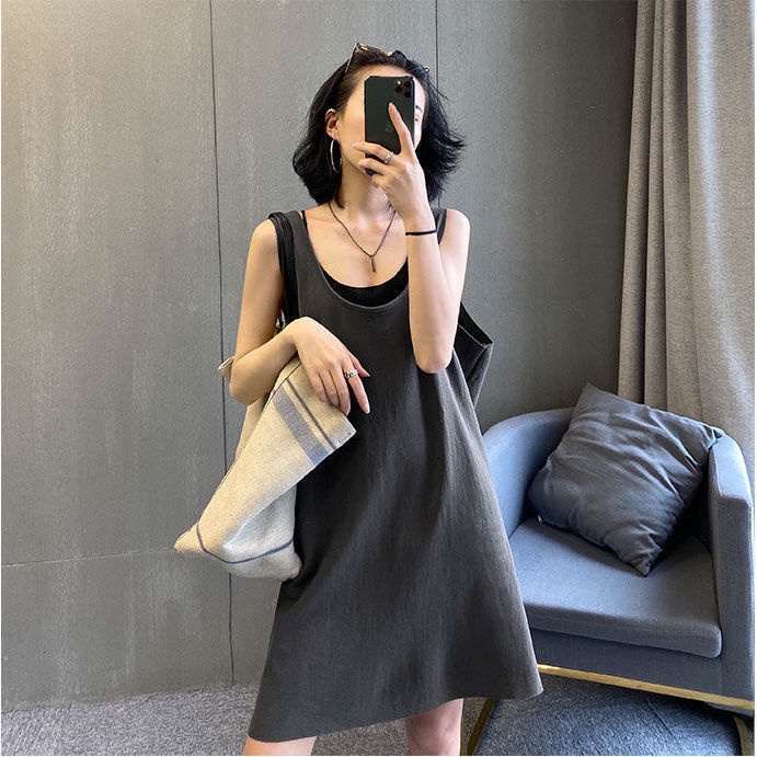 Đầm suông cổ vuông không tay dáng rộng thời trang mùa hè hàng mới