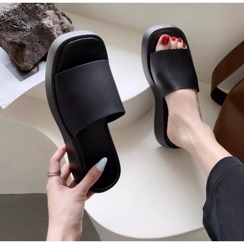 Dép Bánh Mì Nữ Quai Ngang Trơn Cao 5 Phân Sang Chảnh