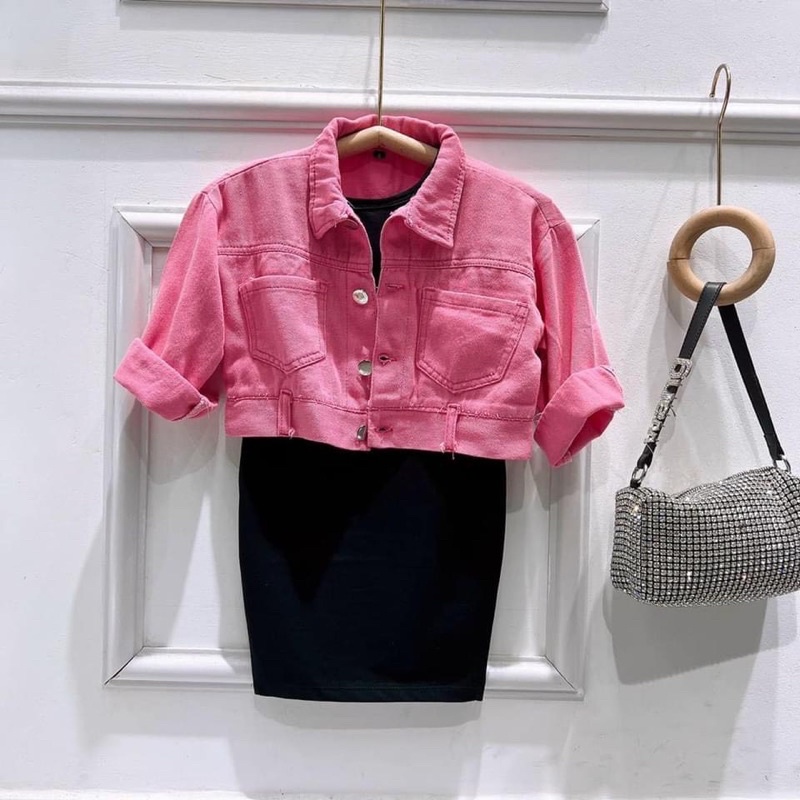 Set áo khoác kaki váy đen cho bé gái