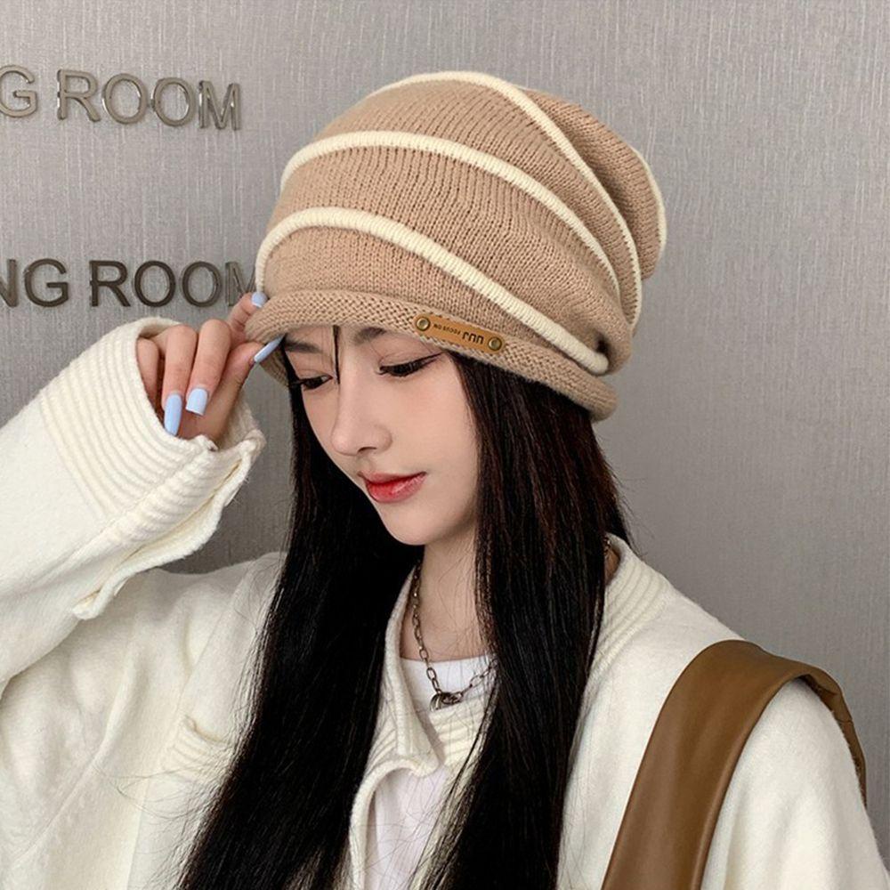 NICKOLAS Mũ Len Trùm Đầu Chống Gió Ấm Áp Họa Tiết Sọc Ngang Ngọt Ngào Cho Nữ