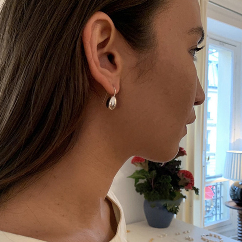 Bông tai hoa tai nữ giọt nước hợp kim mạ bạc dáng dài trơn đơn giản phong cách Hàn Quốc cá tính Boho