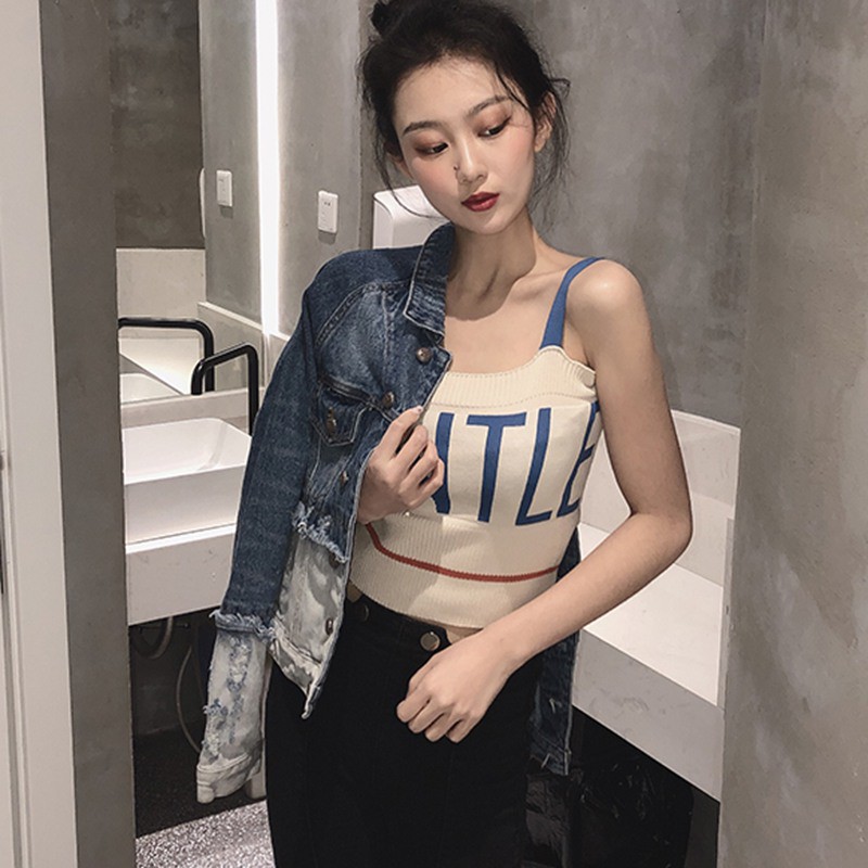 [Mã FASHIONT4WA2 giảm 10K đơn 50K] [Baywellfashion]Áo dệt kim sát nách hoạ tiết chữ thiết kế quyến rũ cho phái nữ | BigBuy360 - bigbuy360.vn