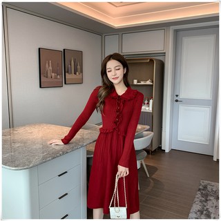 Váy cho con bú, chất len, dáng xòe xếp li
