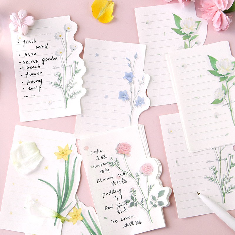 Giấy Note Vintage 💖 Set 4 Mẫu 100 Tờ Ghi Chú FLOWERS IN THE WILD Trang Trí Bàn Học Sổ Planner Bullet Journal Hàn Quốc