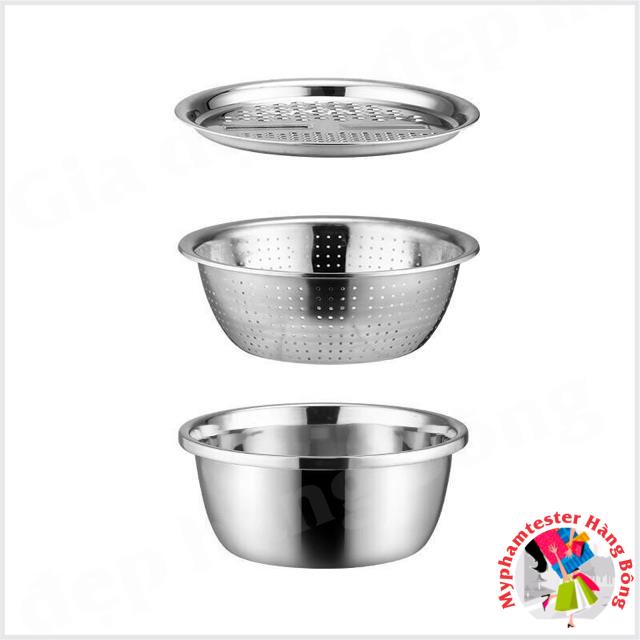 Set chậu rổ và đĩa nạo rau củ inox