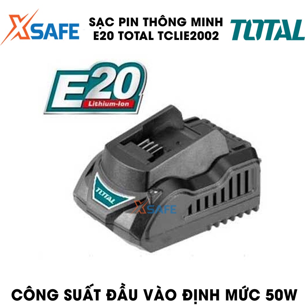 Sạc pin thông minh E20 TOTAL TCLIE2002 Sạc pin 20V Dòng điện 1.5A Công suất định mức 50W, phù hợp sản phẩm dùng pin E20