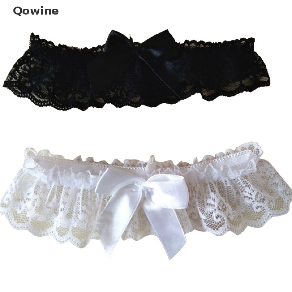 Vòng ren ruy băng đeo đùi màu trắng/đen có thể điều chỉnh