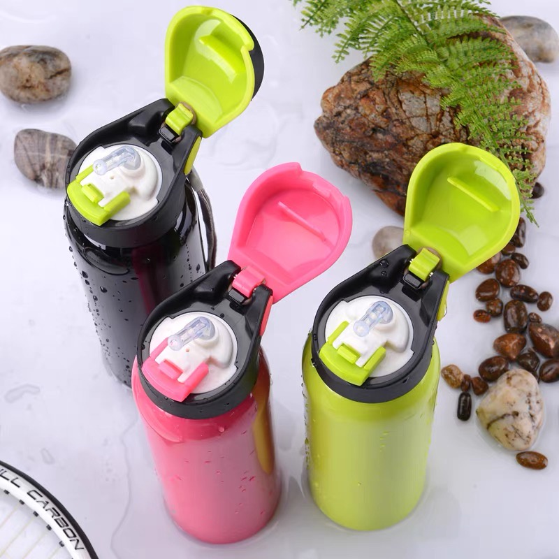 Bình Nước Tập Gym, Bình Nước Thể Thao Đạp Xe Giữ Nhiệt Inox304 Có Ống Hút Silicol An Toàn Kèm Dây Đeo Tiện Lợi