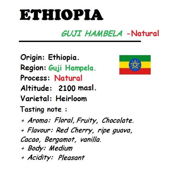 HẠT - 2 TÚI 250 GRAM CÀ PHÊ  - ETHIOPIA YIRGACHEFFE KURABIKI G2 - WASHED - RANG MỘC - ESPRESSO/COLD BREW.