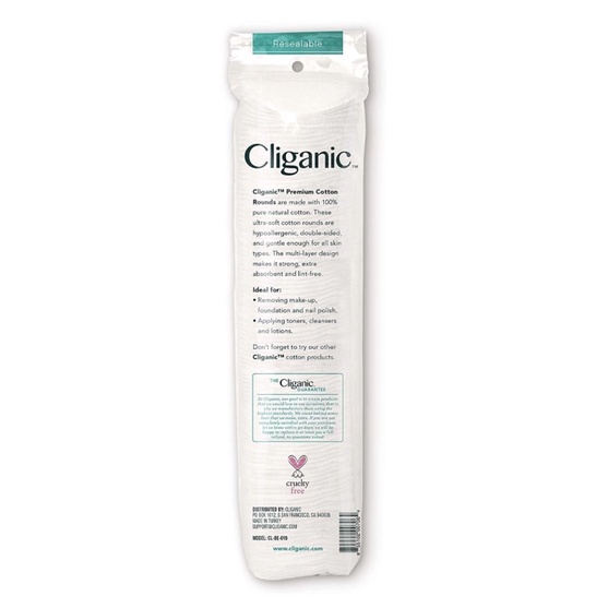 Bông tẩy trang 100%tự nhiên Cliganic Premium Cotton Round 100 miếng USA