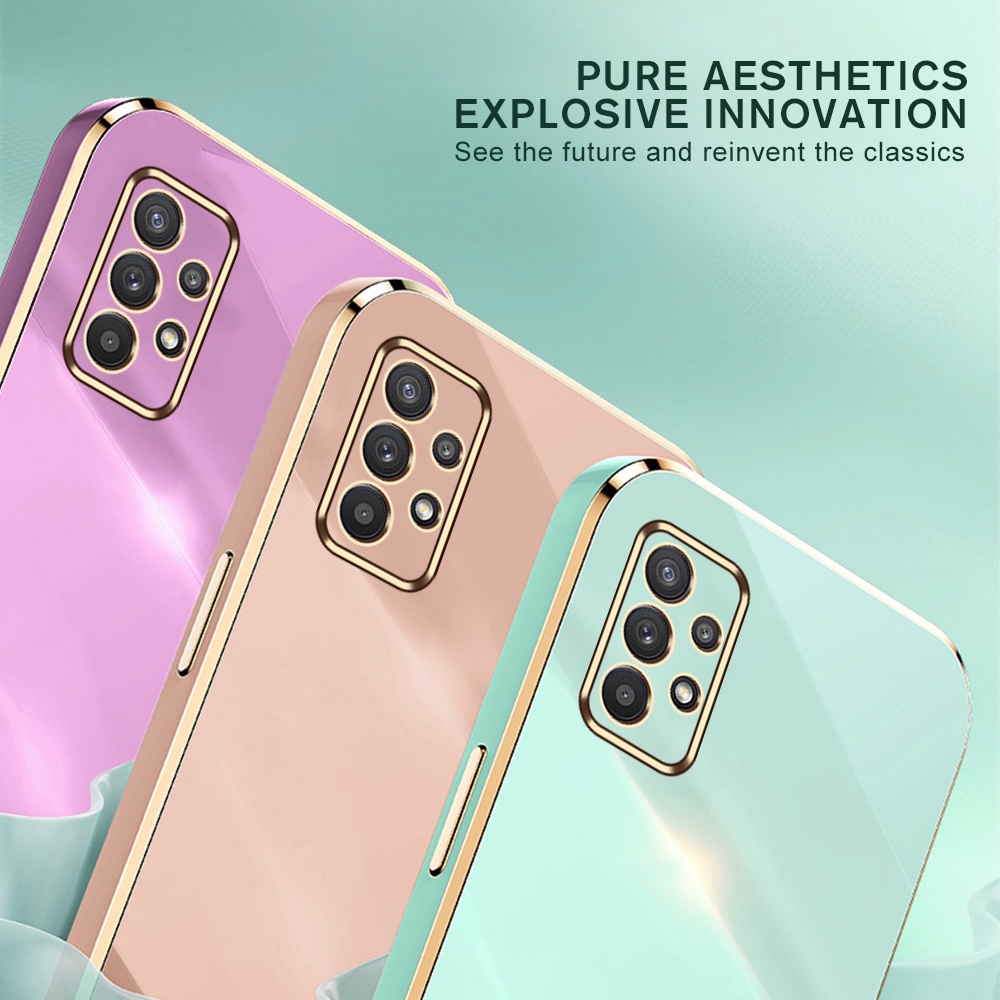 Ốp Điện Thoại TPU Silicon Mềm Viền Vuông Mạ Vàng Sang Trọng Cho Samsung Galaxy A13 4G A23 A33 A53 A73 5G A03S A03 Core