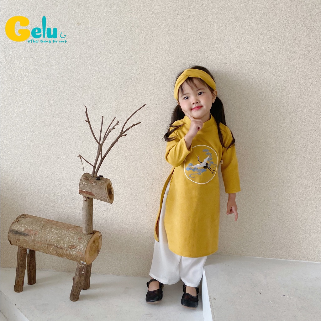 Sét áo dài cách tân cho bé chất liệu Nhung Text Hàn cao cấp cho trẻ em - Gelukids-B025